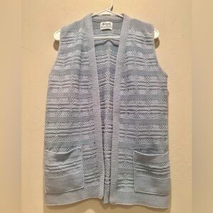 Vintage Milrank 70s 80s Blue Knit Sweater Vest Open Front Pockets‎ Made USA S/M